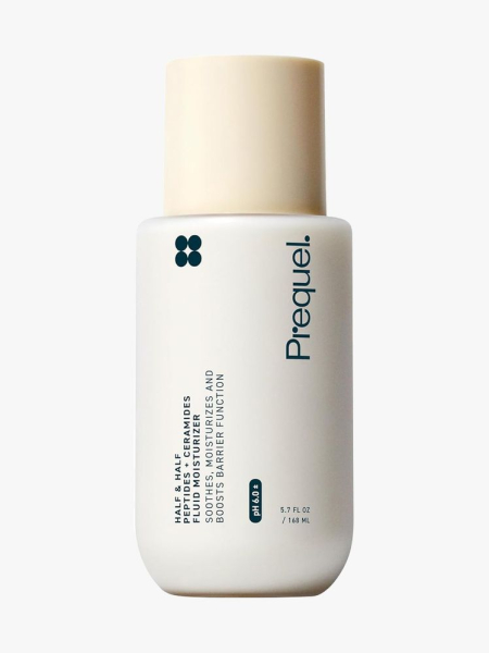 Prequel Skin Half and Half Fluid Moisturizer in branded component on a light gray background