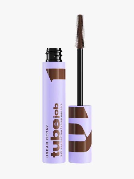 Urban Decay Tube Job Tubing Mascara in Brunette Brown in branded component on a light gray background