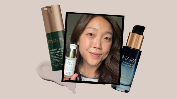 Image contains Allure contributing commerce writer Christa Joanna Lee holding Sunday Riley Good Genes AllInOne Lactic...